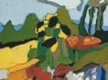 Garten, Düstnishy - 2003 - Linolschnitt - 53,6 x 41,3 auf 63 x 48,2 cm - Auflage 95, e.a. 6 - 3 Andrucke