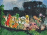 Garten mit Dahlien, Gladiolen, Calendula - 1994 - Aquarell und Gouache - 74,5 x 76 cm
