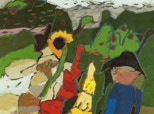 Garten mit Gladiolen und B. - 2000 - Linolschnitt - 51,5 x 40 auf 59,5 x 48 cm - Auflage 95, e.a. 15 - 12 Andrucke