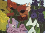 Garten mit Mohn, Frauenmantel, Storchschnabel, Iris und Rittersporn - 1997 - Linolschnitt - 50,5 x 42 auf 60 x 48 cm - Auflage 95, e.a. 14 - 13 Andrucke