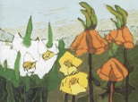 Narzissen, Osterglocken und Kaiserkrone - 1998 - Linolschnitt - 42 x 55,5 auf 50 x 61 cm - Auflage 95, e.a. 12 - 15 Andrucke