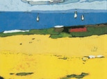 Raps vor Ostsee bei Ohrfeldhaff - 2002 - Linolschnitt 42,2 x 42,8 auf 47,8 x 48,3 cm - Auflage 95, e.a. 26 - 12 Andrucke