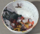 Rosen (gelb, orange) mit Biene - Schale 16 cm hoch / 30 cm Ø - 2011